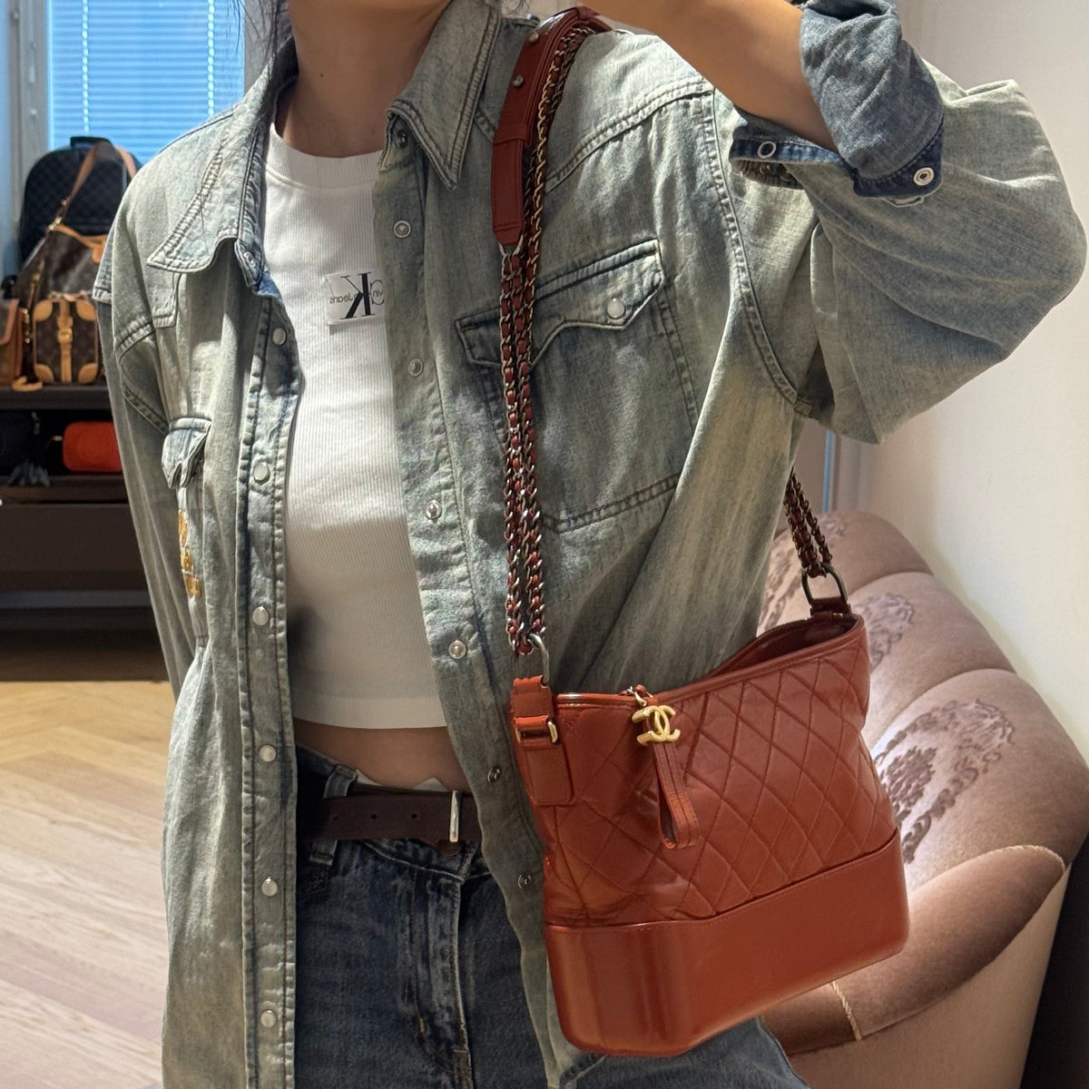 Gabrielle Hobo Medium Brique Rouge Calfskin Leather
