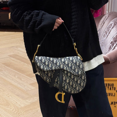 Saddle Bag Medium Blue Dior Oblique Jacquard