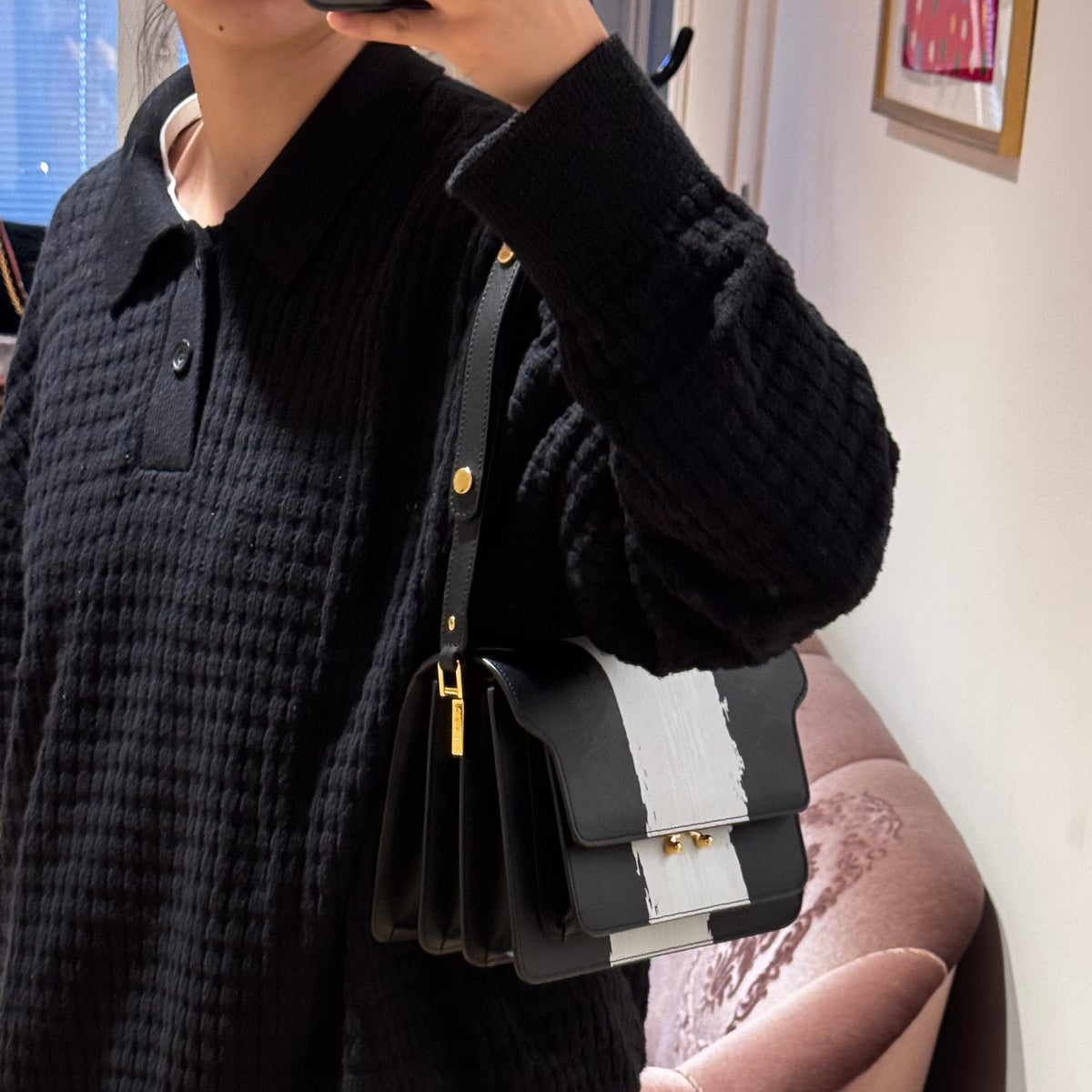 Trunk Bag Medium Black & White Leather