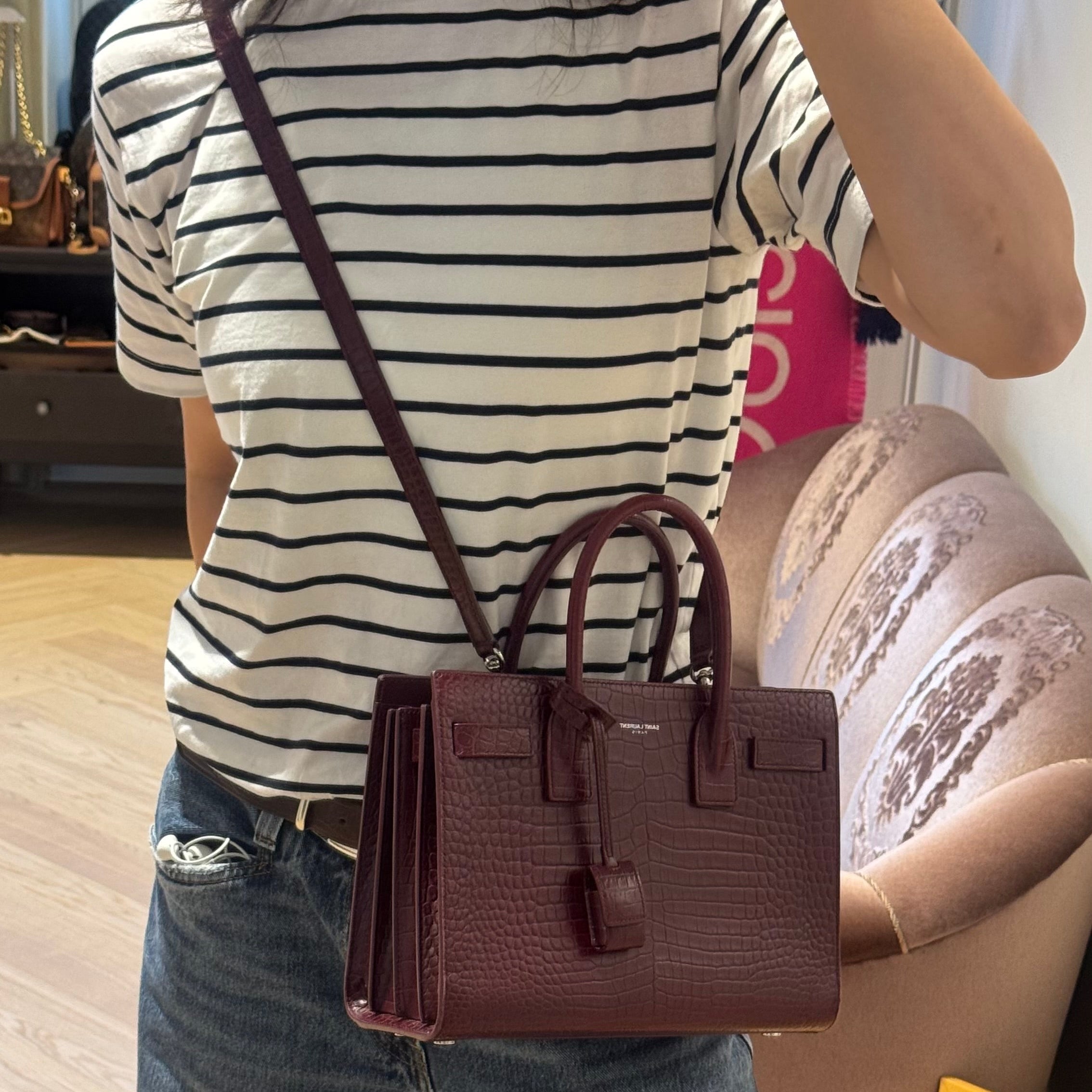Sac de Jour Baby Burgundy Croc Embossed Leather