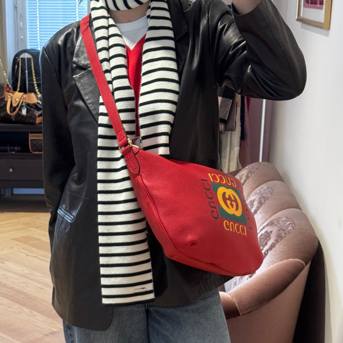 Half Moon Hobo Bag Red Leather