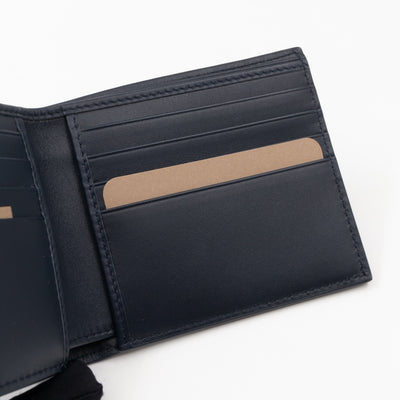 Classic Bifold Wallet Navy Blue Intrecciato Leather