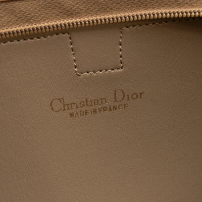 Vintage Small Cosmetic Case Honeycomb Canvas Tan Leather