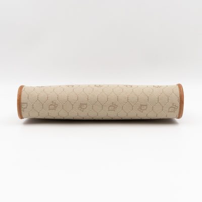 Vintage Small Cosmetic Case Honeycomb Canvas Tan Leather