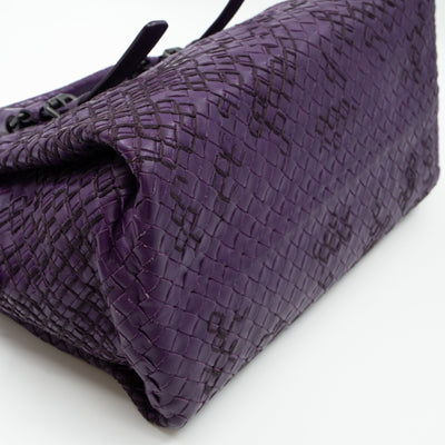 Intrecciato Boston Bag Purple Stitched Leather