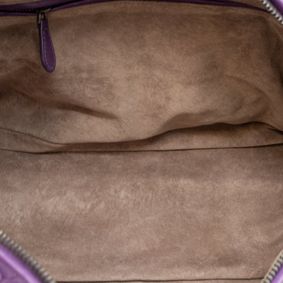 Intrecciato Boston Bag Purple Stitched Leather