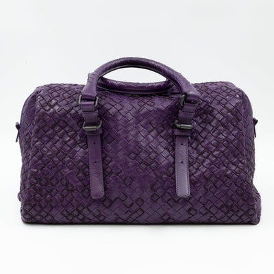Intrecciato Boston Bag Purple Stitched Leather