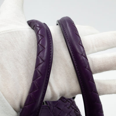 Intrecciato Boston Bag Purple Stitched Leather