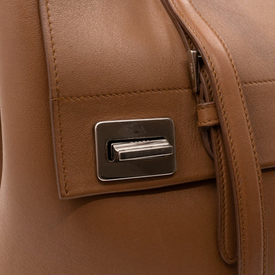 Flap Tote Bag Brown Vitello Leather