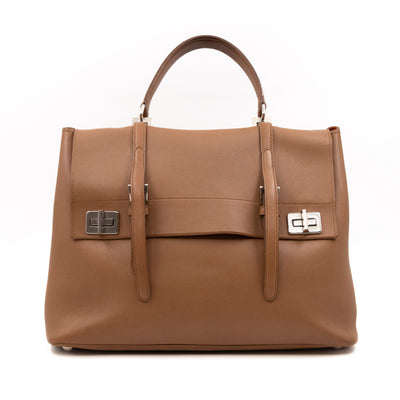 Flap Tote Bag Brown Vitello Leather