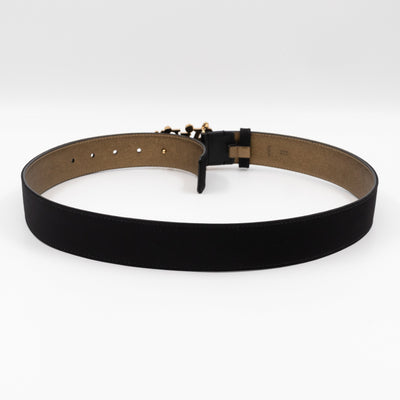 Black Satin Rhinestone Fleurs Runway Belt 85 cm 34 mm