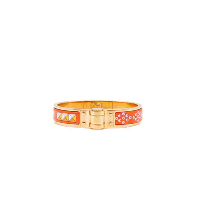 Enamel Hinged Bracelet Orange Print