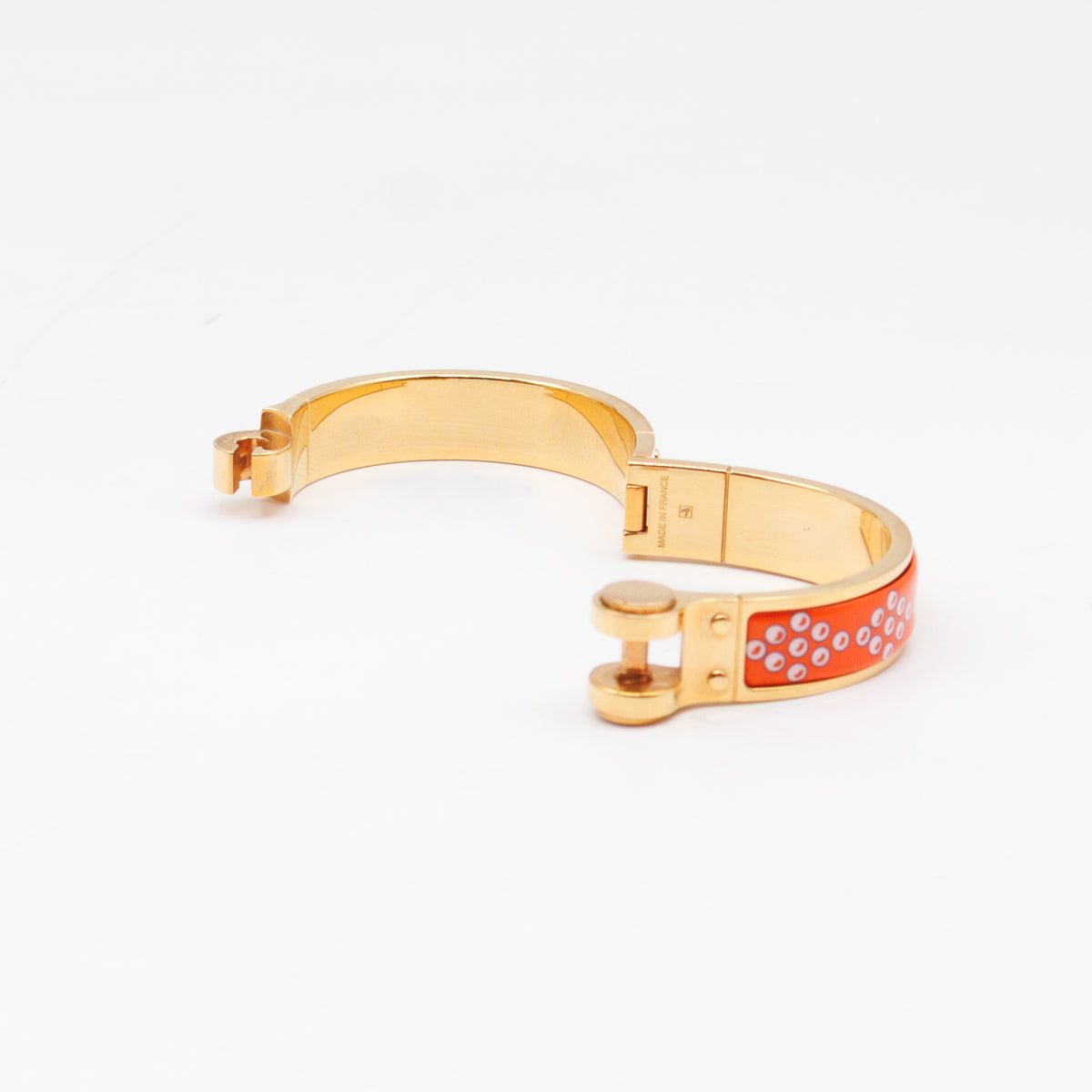 Enamel Hinged Bracelet Orange Print