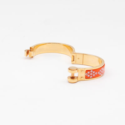 Enamel Hinged Bracelet Orange Print