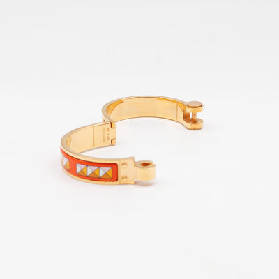 Enamel Hinged Bracelet Orange Print