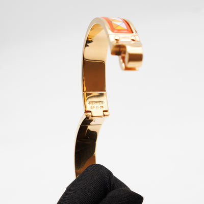 Enamel Hinged Bracelet Orange Print