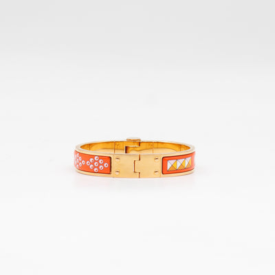 Enamel Hinged Bracelet Orange Print