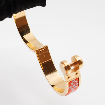 Enamel Hinged Bracelet Orange Print
