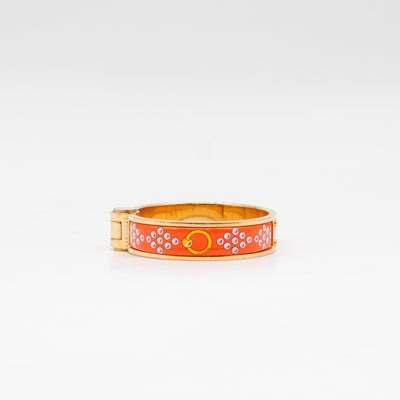 Enamel Hinged Bracelet Orange Print