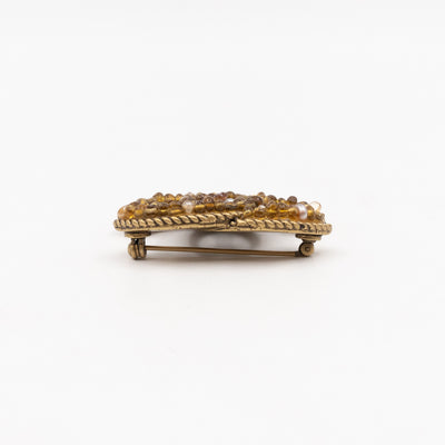 Vintage CC Beads Brooch Aged Gold