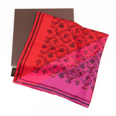 Silk Square Scarf Red Rainbow Monogram Giant