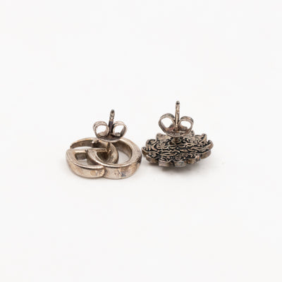 Double G Flower Stud Earrings 925 Silver