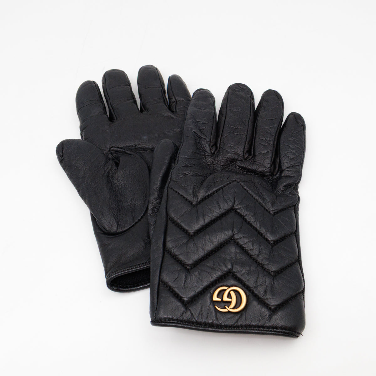 GG Marmont Black Chevron Leather Gloves