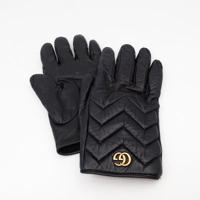 GG Marmont Black Chevron Leather Gloves