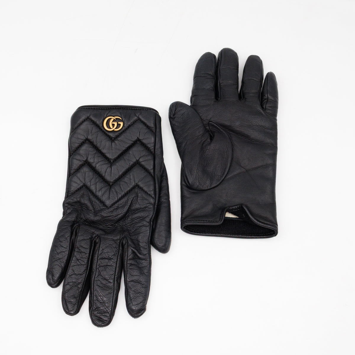 GG Marmont Black Chevron Leather Gloves