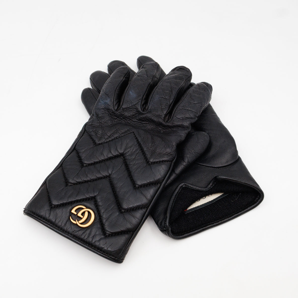 GG Marmont Black Chevron Leather Gloves