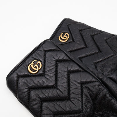 GG Marmont Black Chevron Leather Gloves