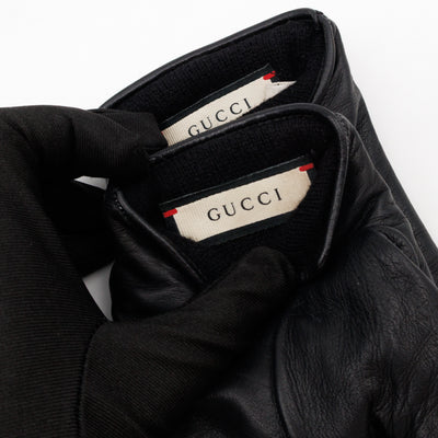 GG Marmont Black Chevron Leather Gloves