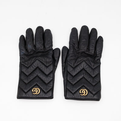 GG Marmont Black Chevron Leather Gloves