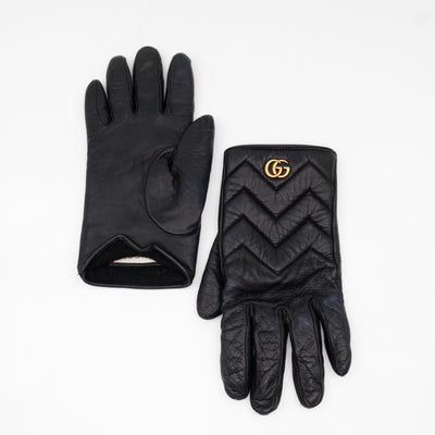 GG Marmont Black Chevron Leather Gloves