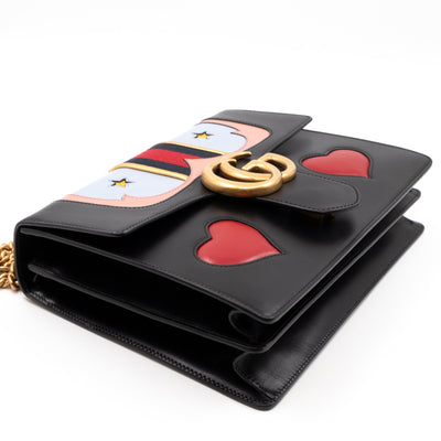 GG Marmont Heart Large Shoulder Bag Black Leather