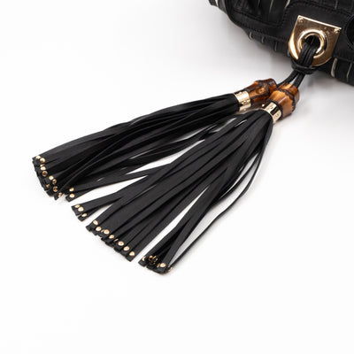 Babouska Indy Top Handle Bag Black White Leather