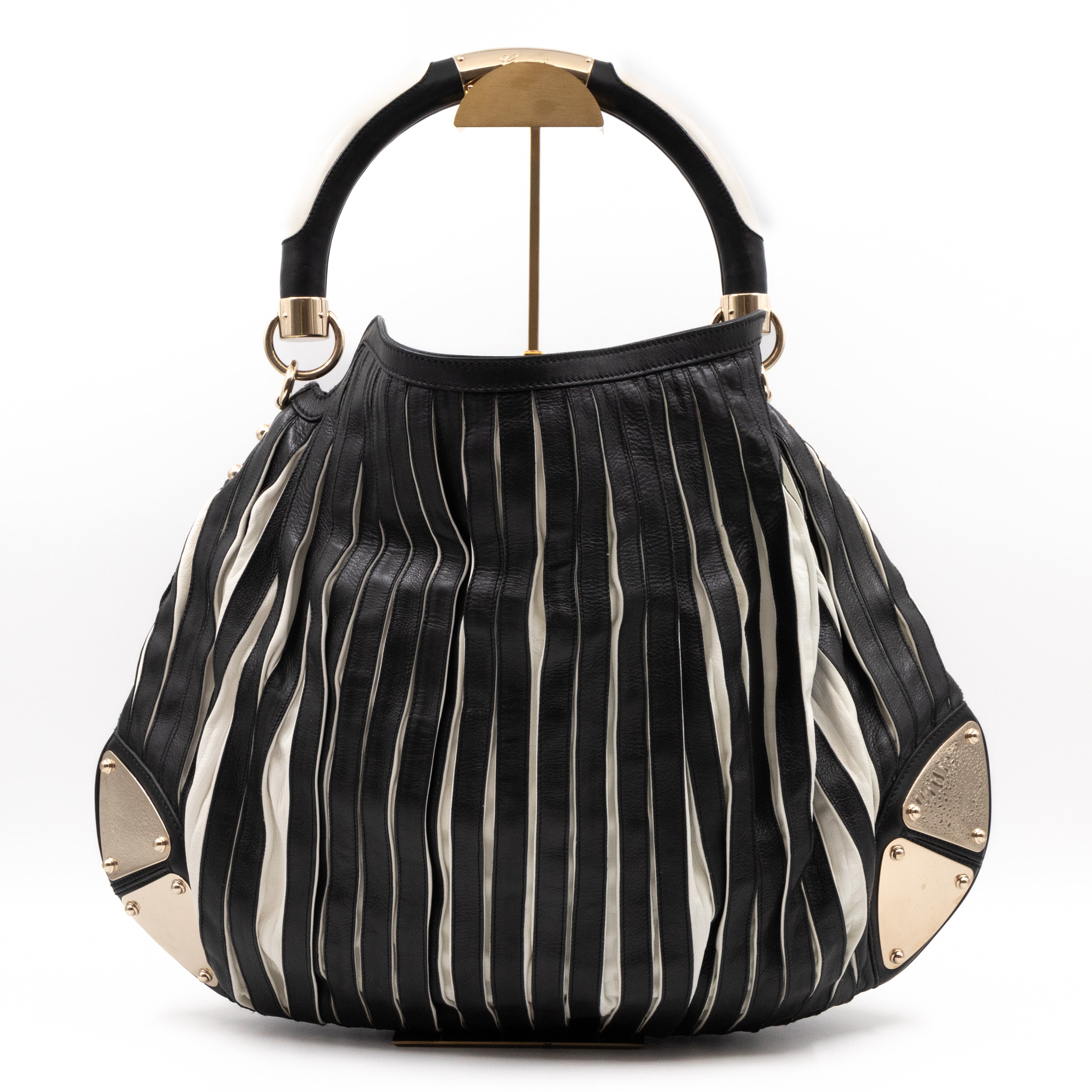Babouska Indy Top Handle Bag Black White Leather