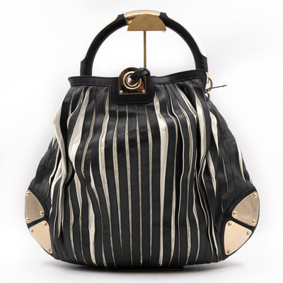 Babouska Indy Top Handle Bag Black White Leather