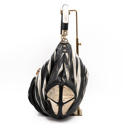 Babouska Indy Top Handle Bag Black White Leather