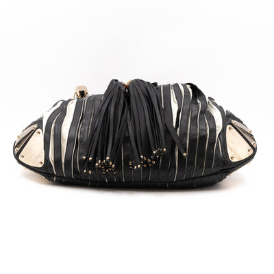 Babouska Indy Top Handle Bag Black White Leather