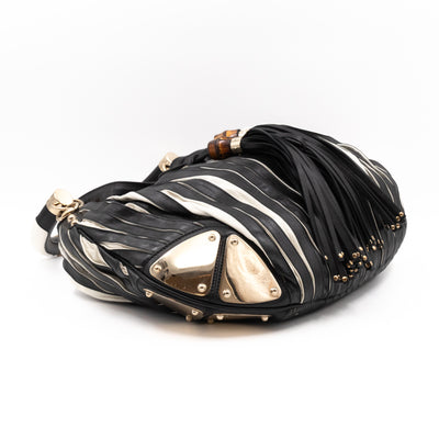 Babouska Indy Top Handle Bag Black White Leather