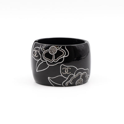 Crystal Camelia Cuff Bracelet Black Silver