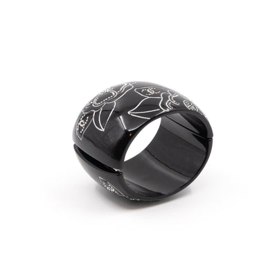 Crystal Camelia Cuff Bracelet Black Silver