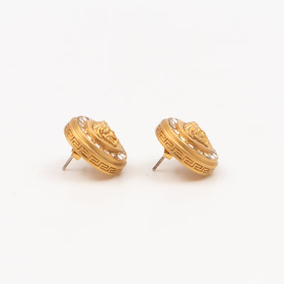 Greca Medusa Earrings Crystal Gold