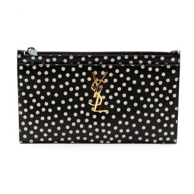 Monogram Zipped Pouch Black Leather Polka Dot
