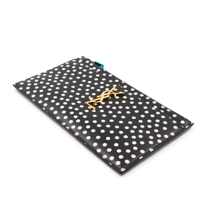 Monogram Zipped Pouch Black Leather Polka Dot