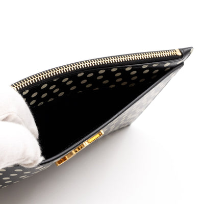 Monogram Zipped Pouch Black Leather Polka Dot