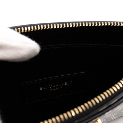 Monogram Zipped Pouch Black Leather Polka Dot