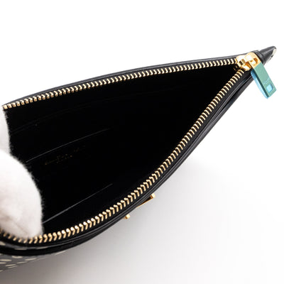 Monogram Zipped Pouch Black Leather Polka Dot