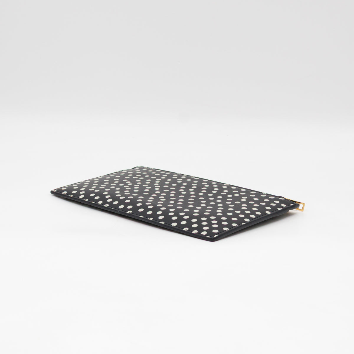 Monogram Zipped Pouch Black Leather Polka Dot